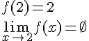 LaTex: f(2) = 2\\\lim_{x\to 2}f(x) = \emptyset